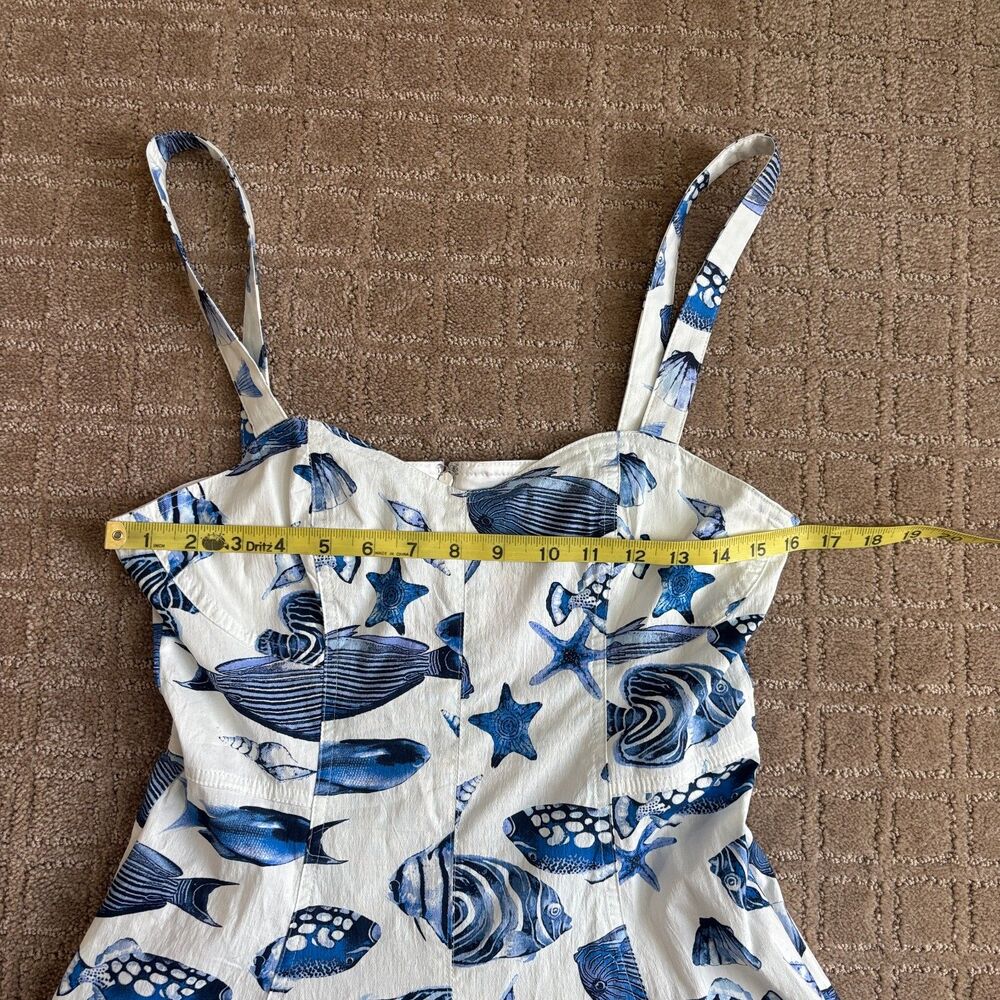 Avec Les Filles Fish Shells Print Corset Dress Womens 8 Blue White Resort Travel - Picture 7 of 11